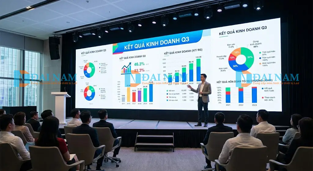 Màn hình led p3.91 trong nhà quy mô lớn trên sân khấu hội nghị tại TP.HCM