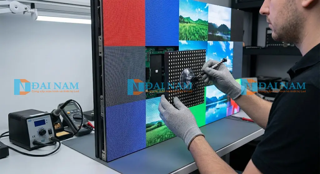 Tháo module led p3.91 phía trước bằng nam châm khi màn hình đang hoạt động