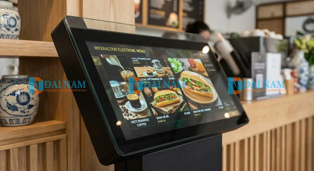 Cận cảnh Kiosk tra cứu thông tin 49 inch cảm ứng với khung hợp kim nhôm và kính cường lực tại Hà Nội.