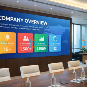 Màn hình LED hiển thị rõ nét trong môi trường phòng họp bật sáng đèn.