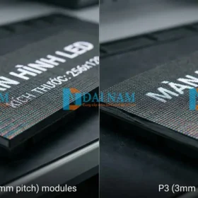 Hình ảnh so sánh chi tiết sự khác biệt về mật độ điểm ảnh giữa module LED P4 và module LED P3.