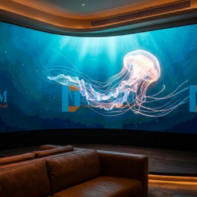 Thi công hệ thống màn hình led 3D cho không gian lounge sang trọng tạo hiệu ứng thị giác ảo.