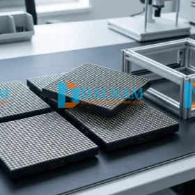 Các tấm module LED P3 rời và cabinet nhôm đang được lắp ghép