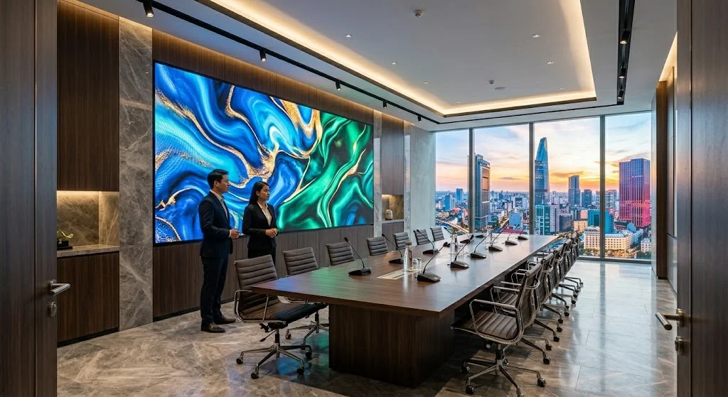 Phòng họp VIP do công ty lắp màn hình led p2 thi công hoàn thiện.