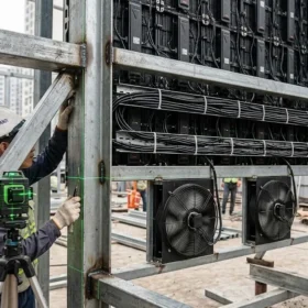 Hệ khung thép mạ kẽm gia cố chắc chắn bởi công ty lắp màn hình LED P2 chuyên nghiệp.