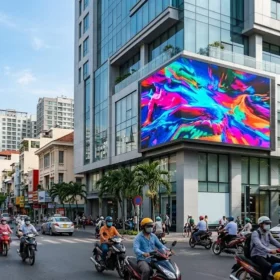 Lắp màn hình led p4 ngoài trời toàn cảnh tại trung tâm thương mại hiện đại