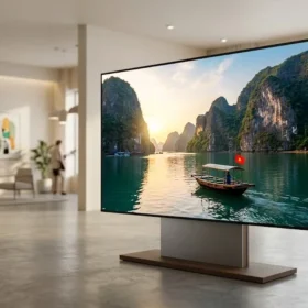 Tổng quan màn hình LED hiện đại sử dụng led module p2 trong nhà tại showroom chuyên nghiệp