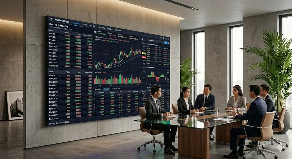 Màn hình ghép từ led module p2 trong nhà hiển thị biểu đồ sắc nét trong phòng họp