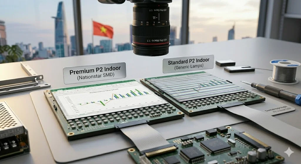 So sánh linh kiện chip IC và bóng LED Nationstar của led module p2 trong nhà