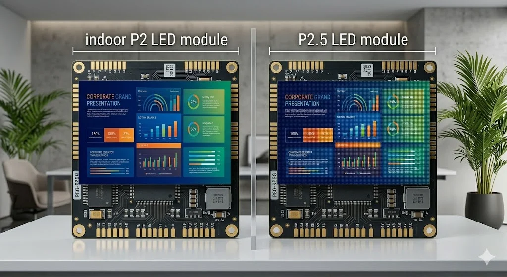 So sánh sự khác biệt giữa led module p2 trong nhà và dòng p2.5 thông thường