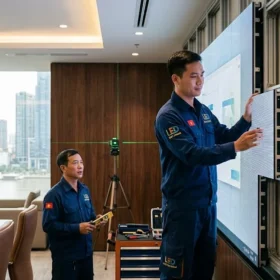 Kỹ thuật viên LED Đại Nam đang thi công lắp đặt màn hình led p 186