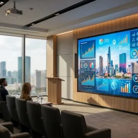 Toàn cảnh màn hình led p2 hội trường nhỏ hiện đại lắp đặt tại showroom LED Đại Nam