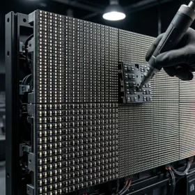 Cận cảnh độ nét thực tế của màn hình led p2 hội trường nhỏ với mật độ điểm ảnh dày đặc