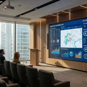 Màn hình led p2 hội trường nhỏ được lắp đặt theo tỷ lệ vàng 16:9 cực kỳ thẩm mỹ