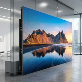 Hình ảnh toàn cảnh màn hình led P3 hiển thị sắc nét tại showroom hiện đại.