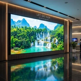 Toàn cảnh màn hình LED P3 hiển thị sắc nét trong showroom hiện đại của LED Đại Nam