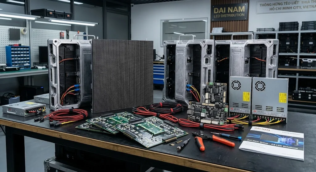 Bảng báo giá màn hình led P3 đi kèm các linh kiện cabinet nhôm đúc cao cấp