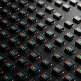 Cận cảnh bề mặt bóng LED SMD chất lượng cao trên tấm module màn hình led P3.