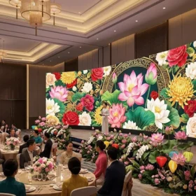 Màn hình led p3 indoor lắp đặt tại trung tâm tiệc cưới với màu sắc rực rỡ