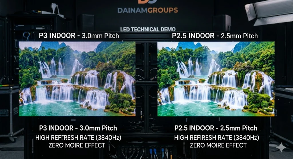So sánh chất lượng hiển thị và độ phân giải của màn hình led p3 trong nhà