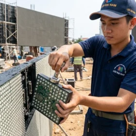 Kỹ thuật viên LED Đại Nam bảo trì mặt trước màn hình LED P4 ngoài trời nhanh chóng