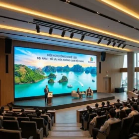 Màn hình led P5 trong nhà lắp đặt tại hội trường cơ quan hiện đại và sang trọng