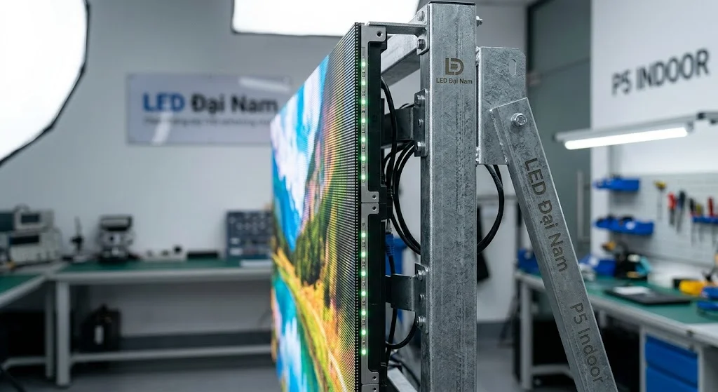 Kết cấu khung bệ và độ phẳng của màn hình LED P5 trong nhà khi thi công