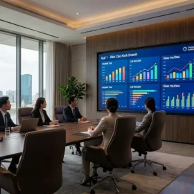 Toàn cảnh lắp đặt màn hình led phòng họp hiện đại tại văn phòng cao cấp của Công ty LED Đại Nam