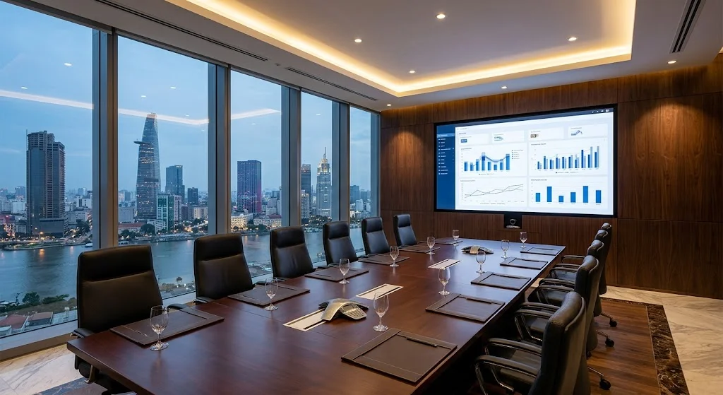 Lắp đặt màn hình led phòng họp cho không gian văn phòng làm việc cao cấp