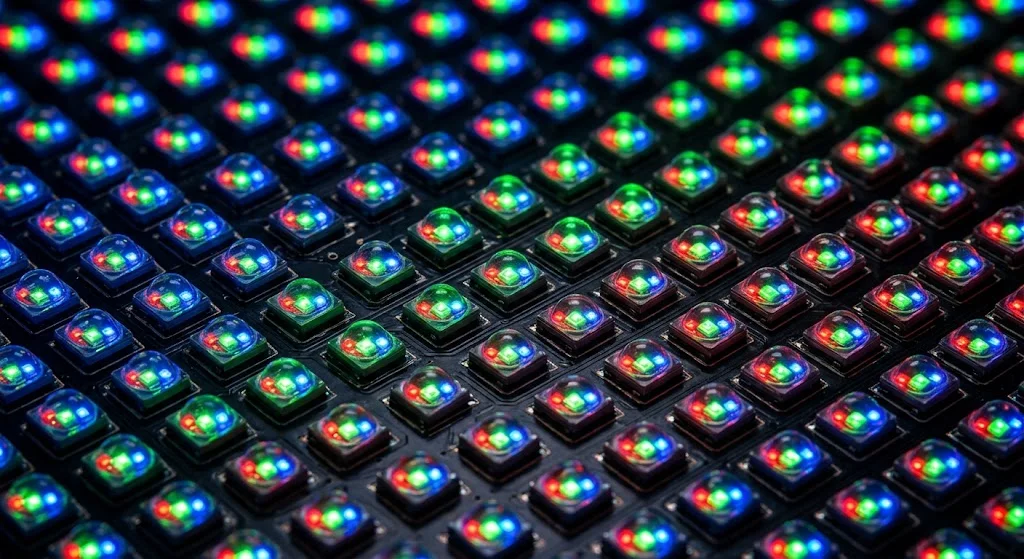 Cận cảnh chi tiết bóng LED siêu nhỏ trên màn hình led phòng họp tiêu chuẩn.