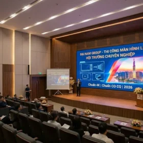 Giải pháp thi công màn hình LED hội trường hiện đại thay thế hoàn toàn máy chiếu truyền thống