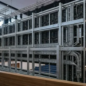 Hệ thống khung xương thép chắc chắn trong quy trình thi công màn hình LED hội trường.