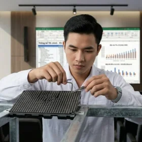 Kỹ thuật viên LED Đại Nam đang thực hiện thi công màn hình led hội trường tận nơi