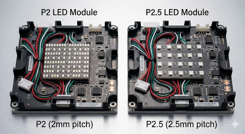 So sánh chi tiết linh kiện module khi thi công màn hình LED P2 trong nhà và P2.5