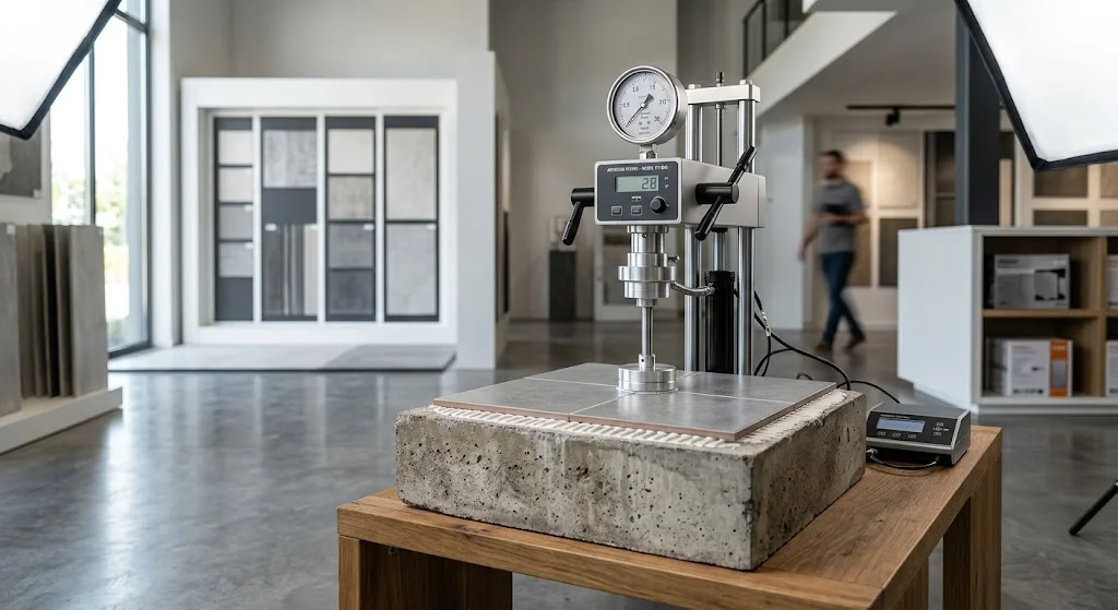 Toàn cảnh quy trình thử nghiệm keo dán gạch chuyên nghiệp tại showroom LED Đại Nam