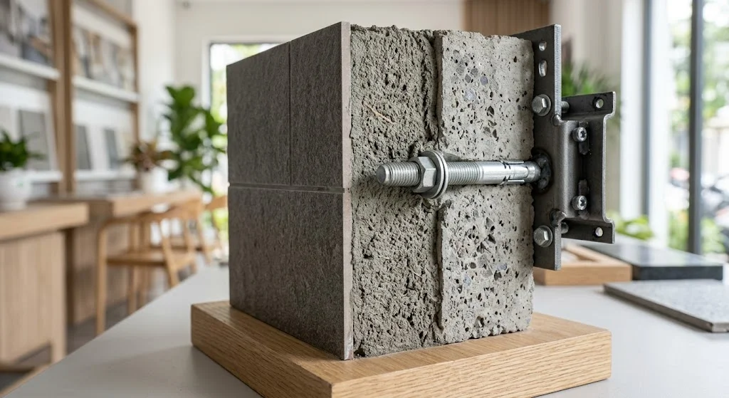 Mặt cắt cấu tạo vách nền minh họa cho quá trình thử nghiệm keo dán gạch.