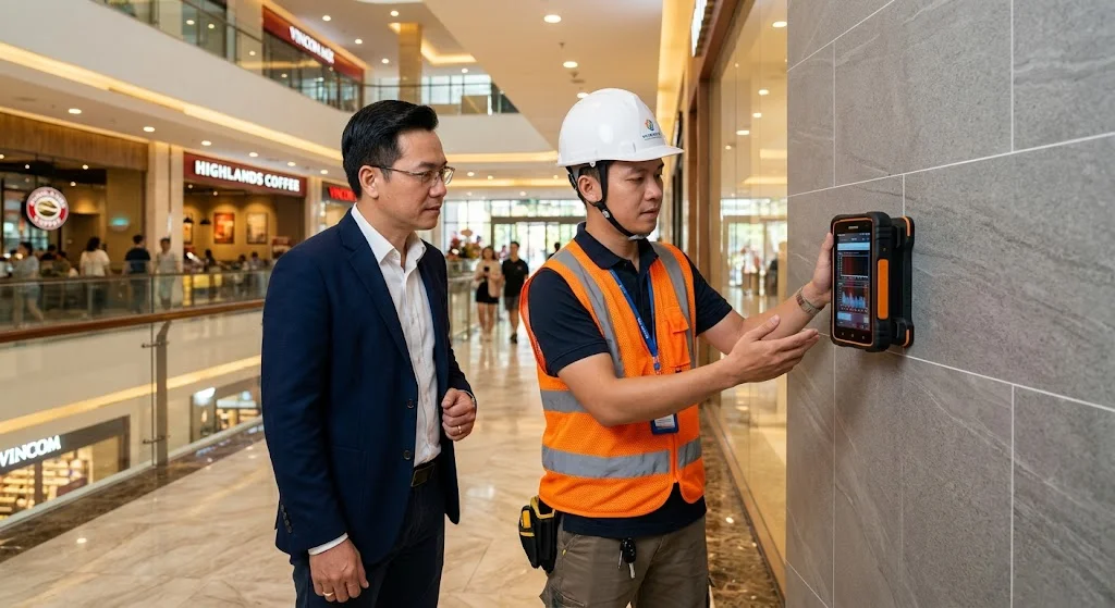 Đánh giá kết quả thử nghiệm keo dán gạch trước khi thi công màn hình LED.