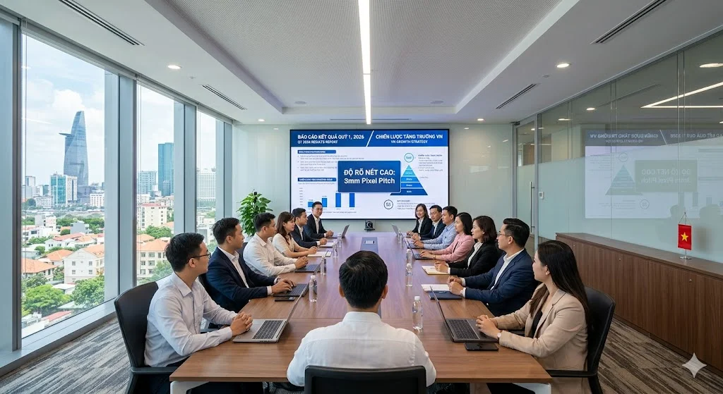 Màn hình LED P3 hiển thị sắc nét trong phòng họp được thi công bởi công ty làm màn hình led p3.