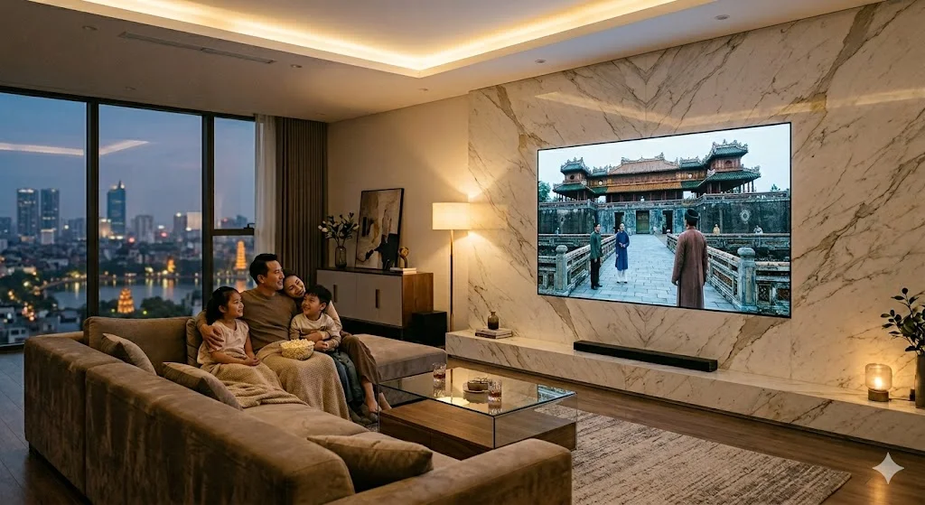 Giải pháp thay thế Tivi bằng màn hình led p1 86 cho không gian phòng khách căn hộ sang trọng