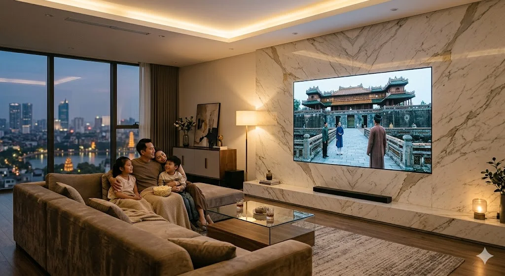 Giải pháp thay thế Tivi bằng màn hình led p1 86 cho không gian phòng khách căn hộ sang trọng