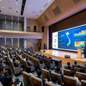 Màn hình LED P4 trong nhà hội trường với mật độ điểm ảnh sắc nét và chân thực
