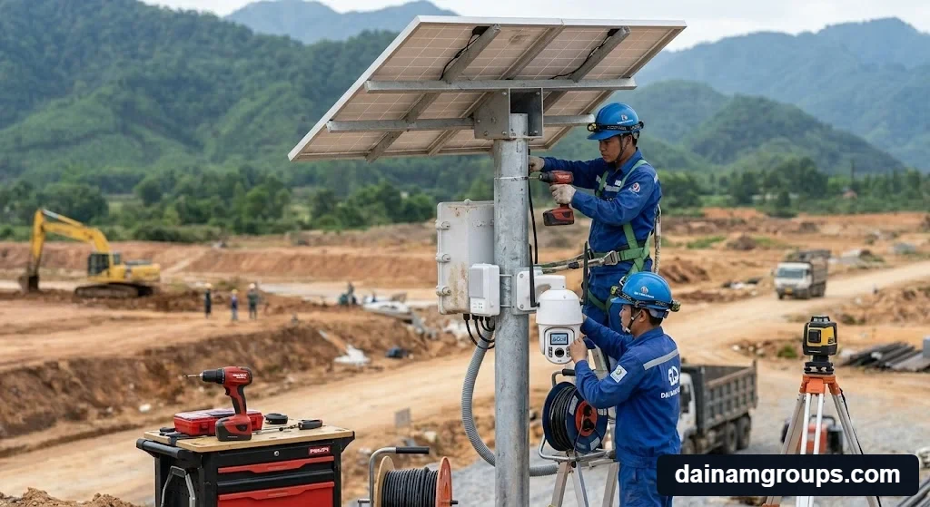 Quy trình thi công Giải pháp lắp đặt camera dùng sim 4g cho công trường vùng sâu an toàn