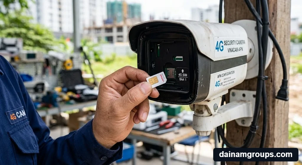 Lắp SIM 4G trong bài Hướng dẫn cài đặt cấu hình APN cho camera lắp sim 3g 4g