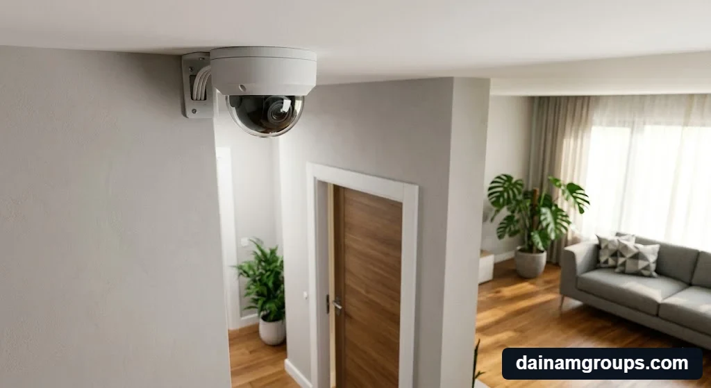 Minh họa Vị trí và góc lắp đặt camera chống trộm tối ưu để kích hoạt cảm biến báo động tại cửa
