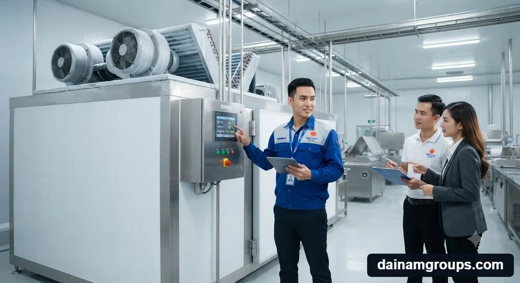 Kỹ thuật viên tư vấn và lắp đặt kho cấp đông gió trọn gói