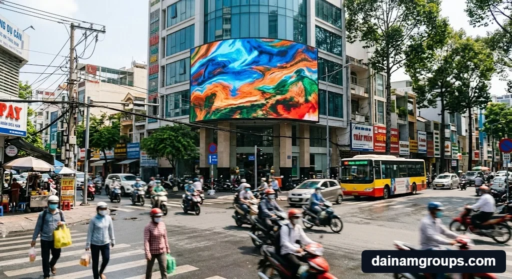 Ứng dụng thực tế của màn hình led p3 outdoor tại ngã tư giao thông đông đúc.
